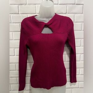 CALVIN KLEIN women’s cut-out ribbed knit pullover sweater fuchsia/size M